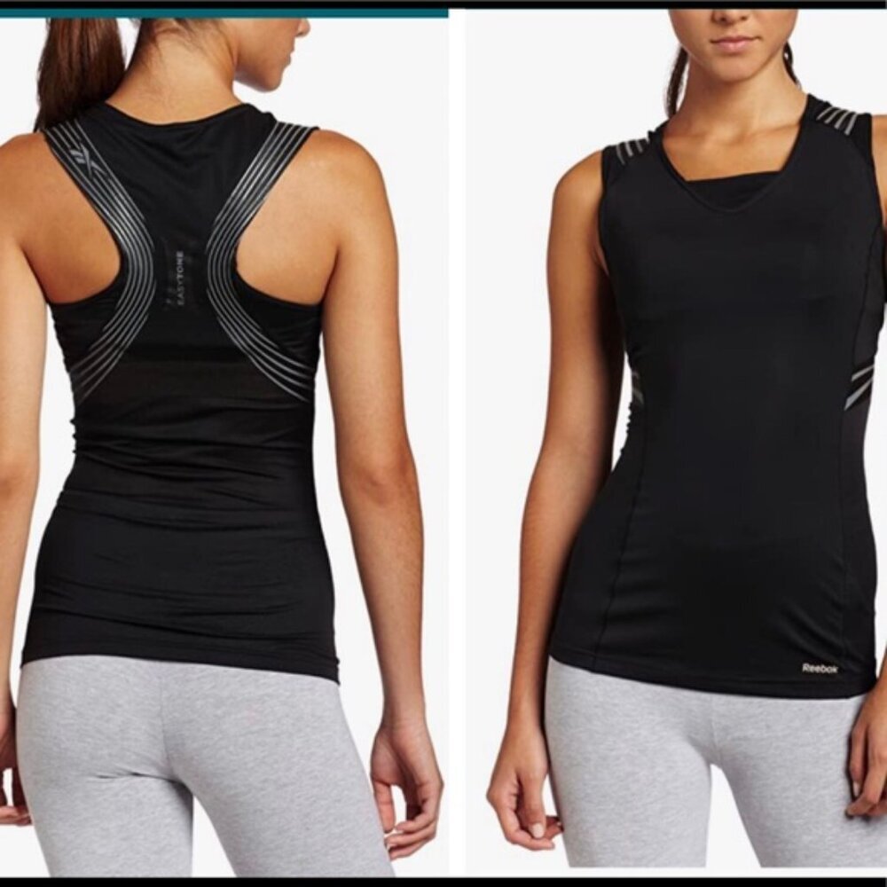 Reebok Easy Tone Fitness Workout Mesh Top Short Sleeve Stretch Spandex Sport S